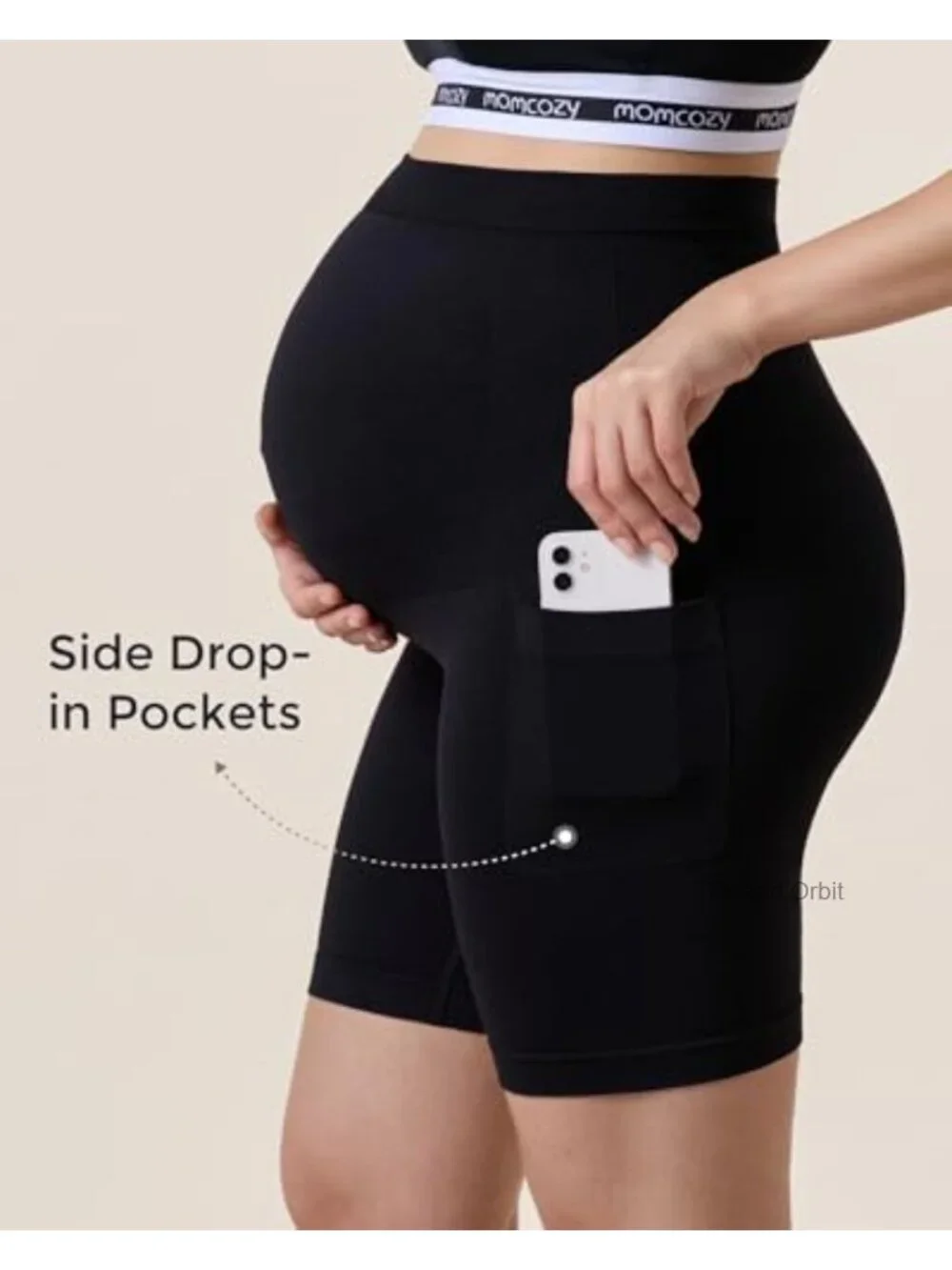 Maternity Biker Shorts Seamless Knit Over Belly High Waisted with Pocket Yoga